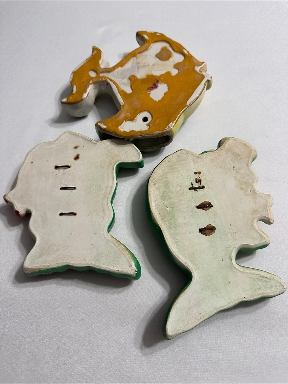 Green & Pink Decorative Fish Wall Plaques - Set of 3. 1969 Miller studio